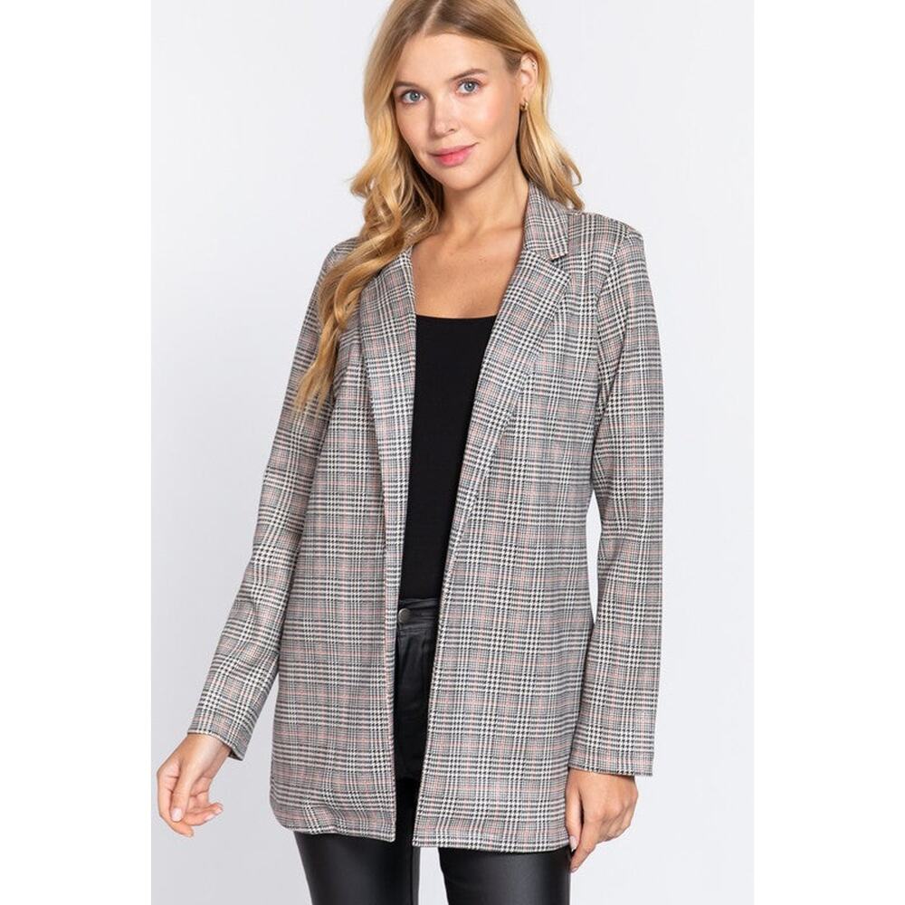 So Fetch Plaid Blazer Jacket - White Checks